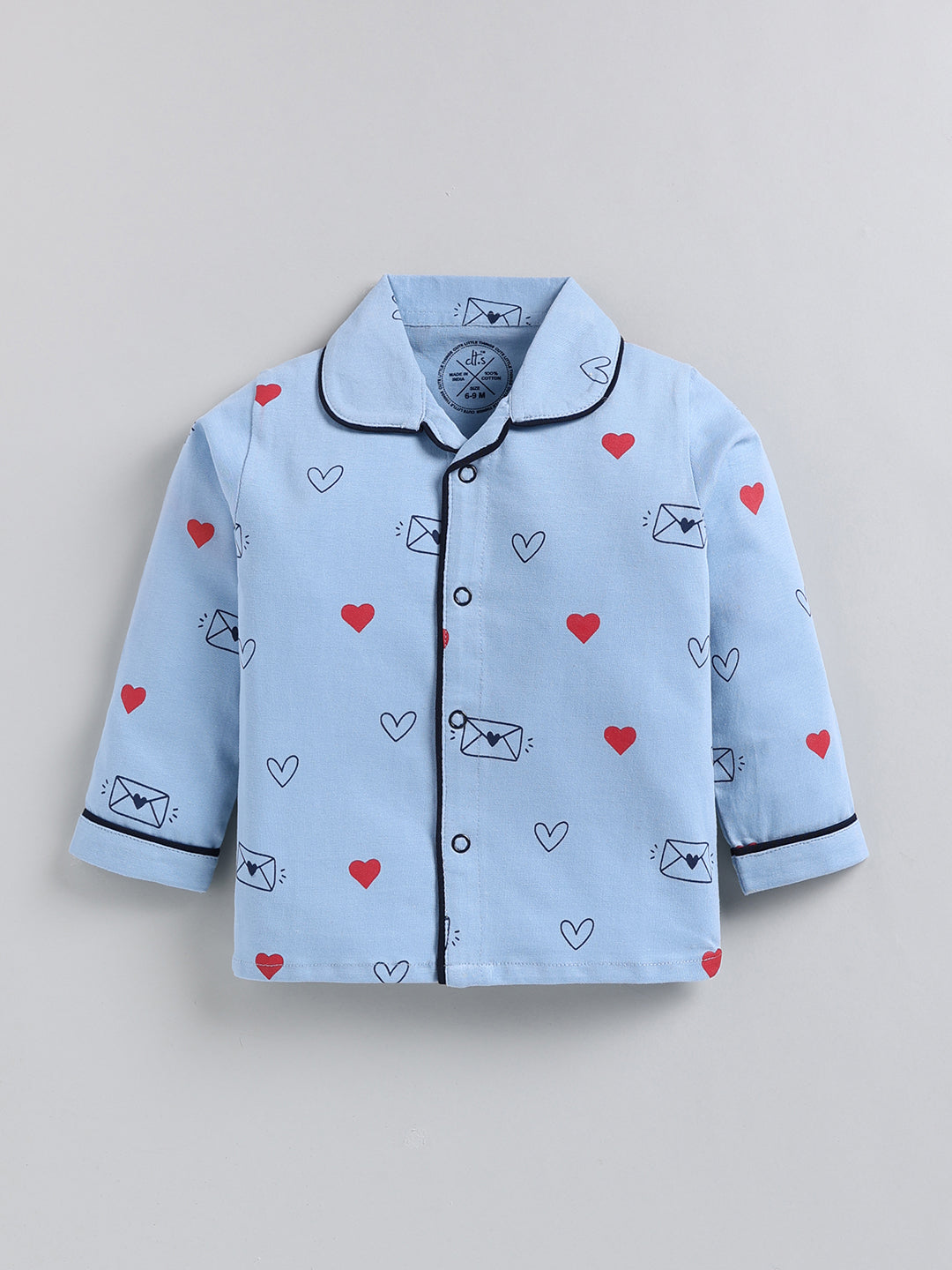 Blue Typography Cotton Full Sleeve Night Suit