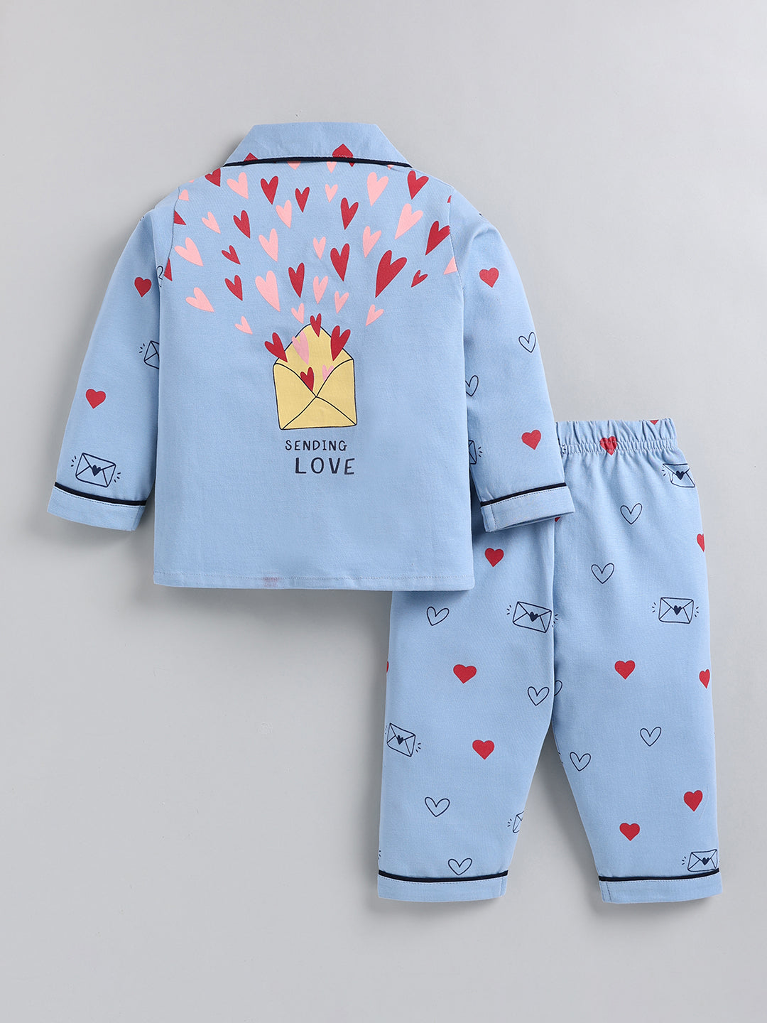 Blue Typography Cotton Full Sleeve Night Suit