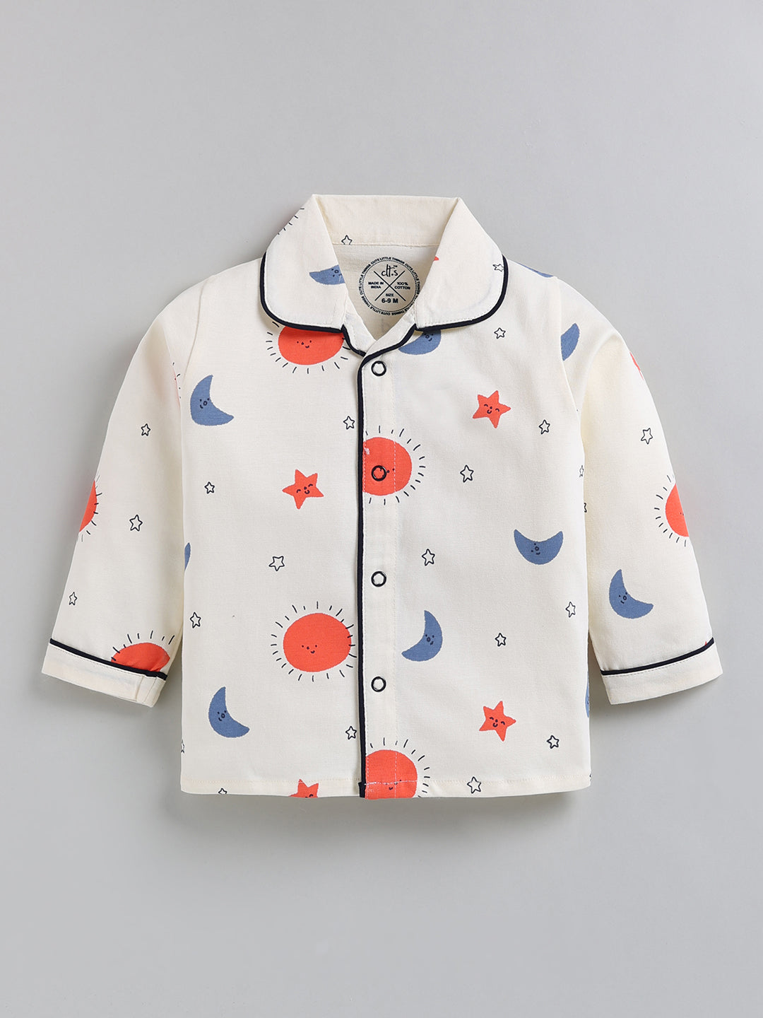 Cream Typography Cotton Full Sleeve Night Suit
