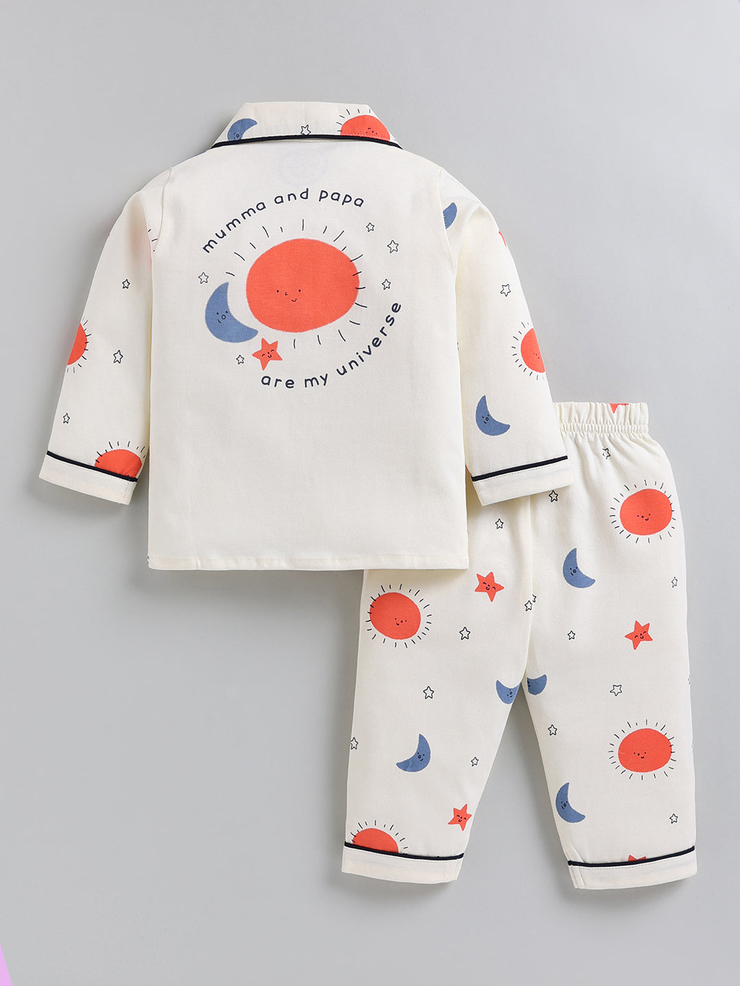 Cream Typography Cotton Full Sleeve Night Suit
