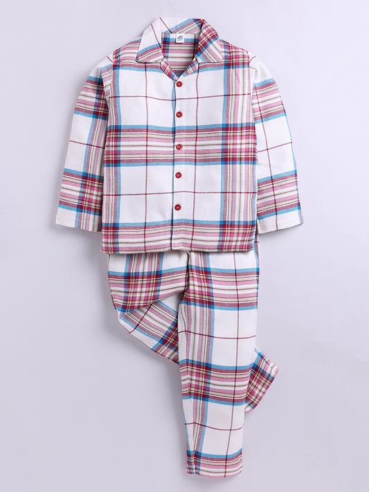 Maroon Checked Flannel Cotton Full Sleeve Night Suit
