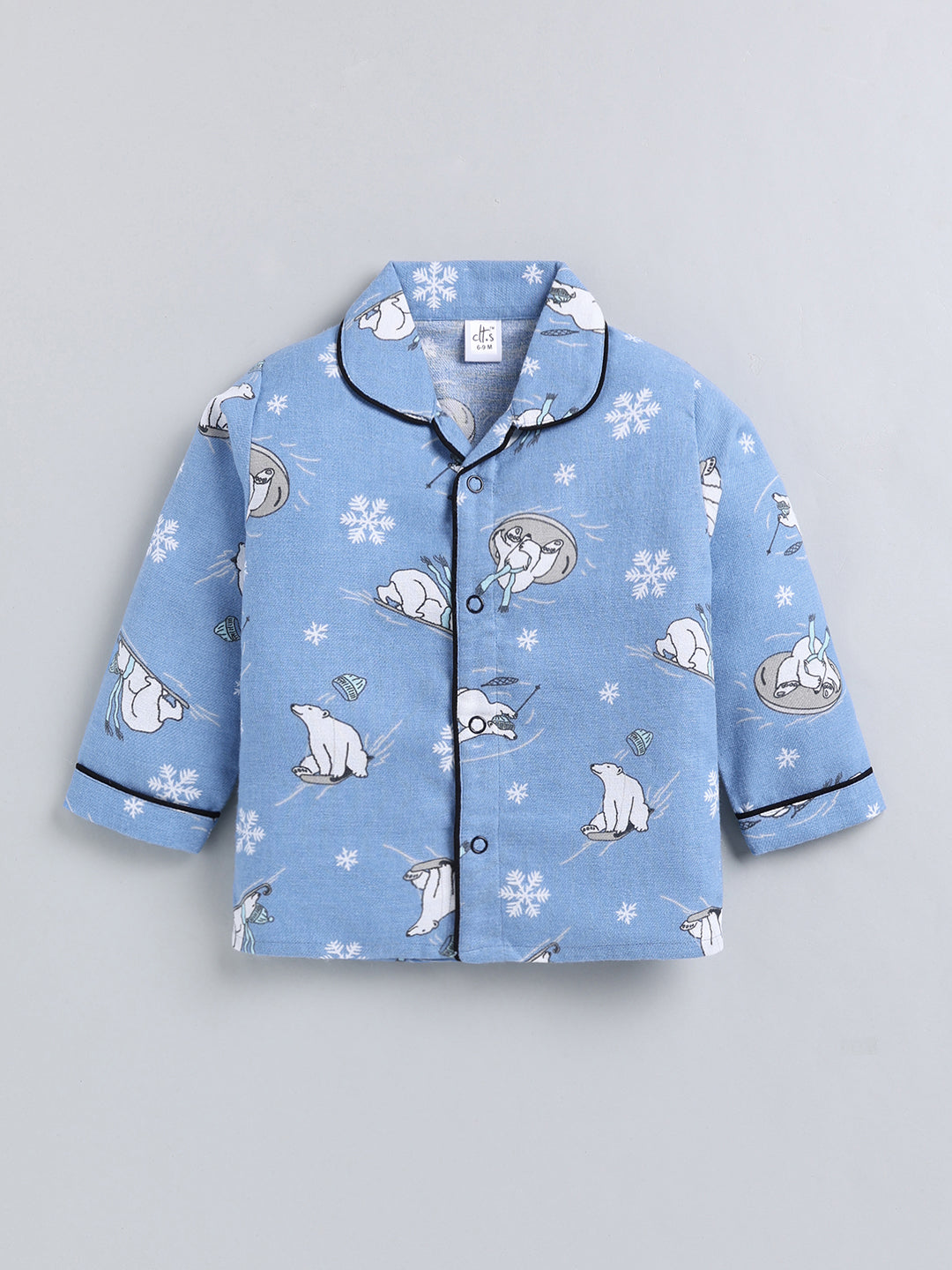Blue Animal Print Cotton Full Sleeve Night Suit