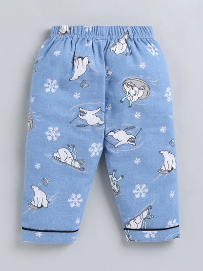 Blue Animal Print Cotton Full Sleeve Night Suit
