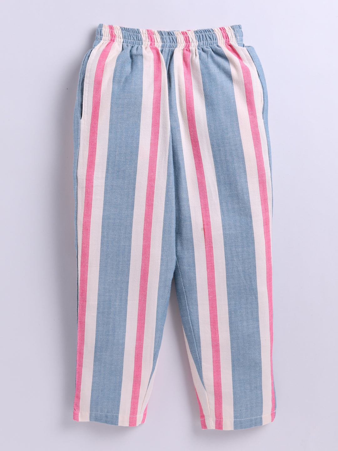 Blue Striped Cotton Full Sleeve Night Suit