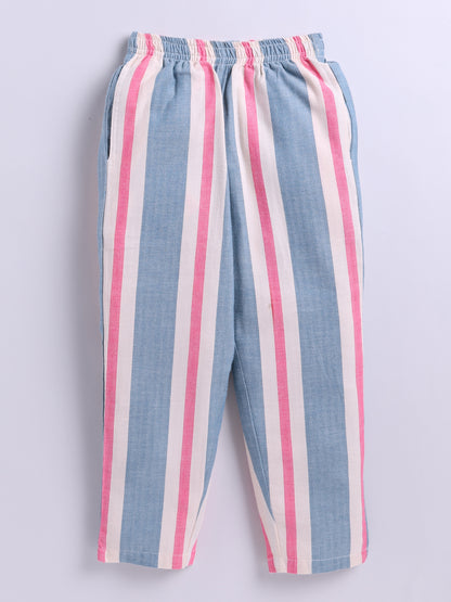 Blue Striped Cotton Full Sleeve Night Suit