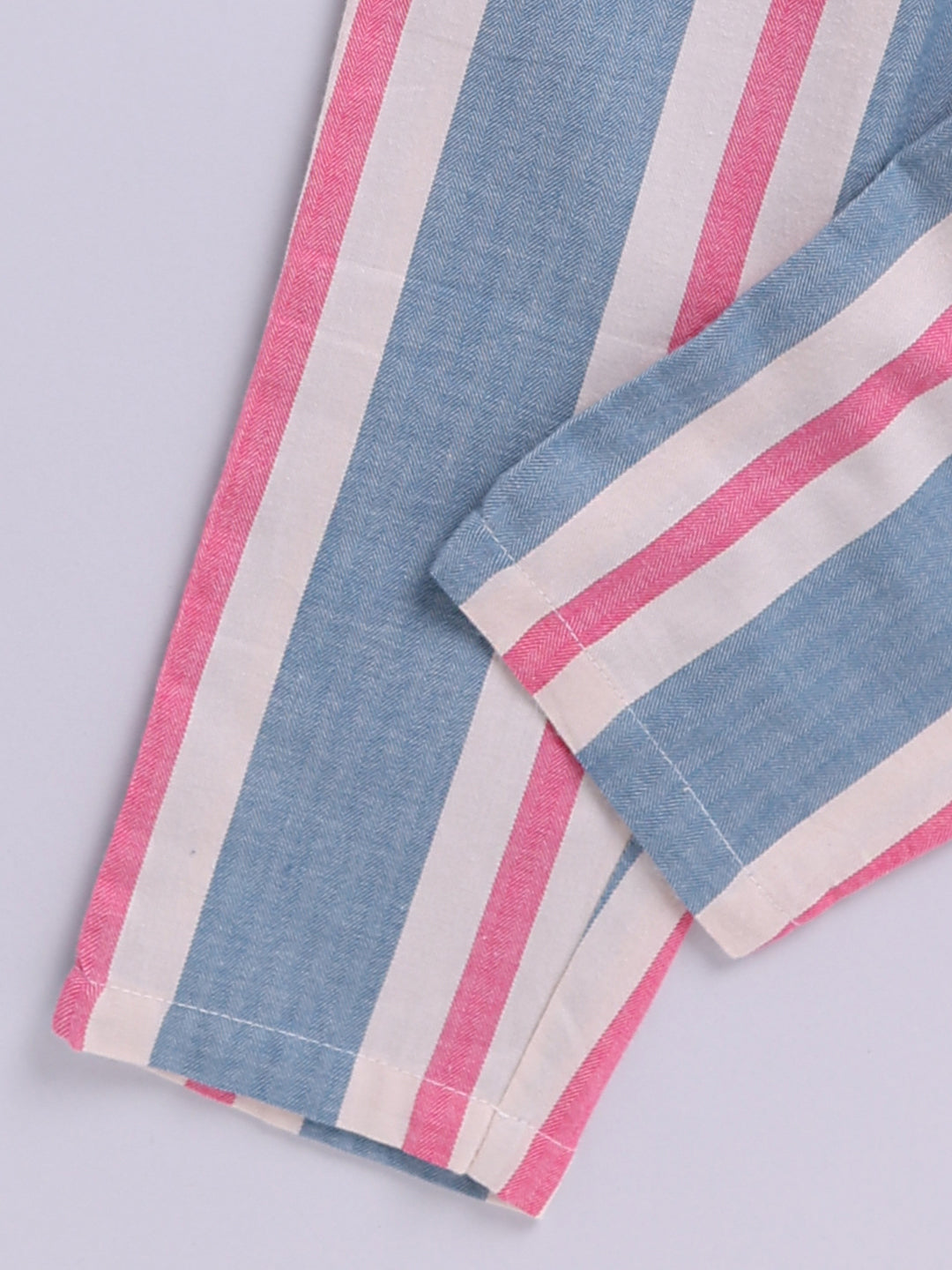 Blue Striped Cotton Full Sleeve Night Suit