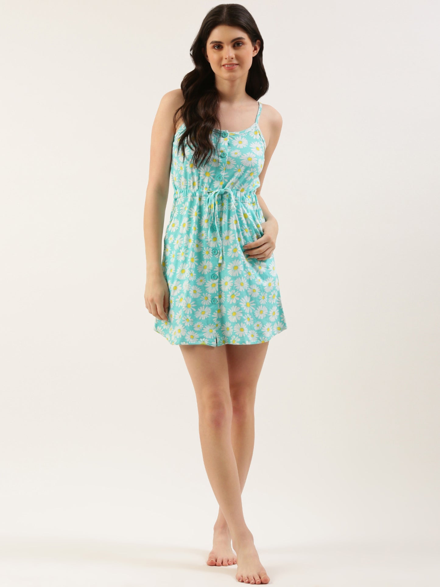 Women Blue Floral Sleep Dress