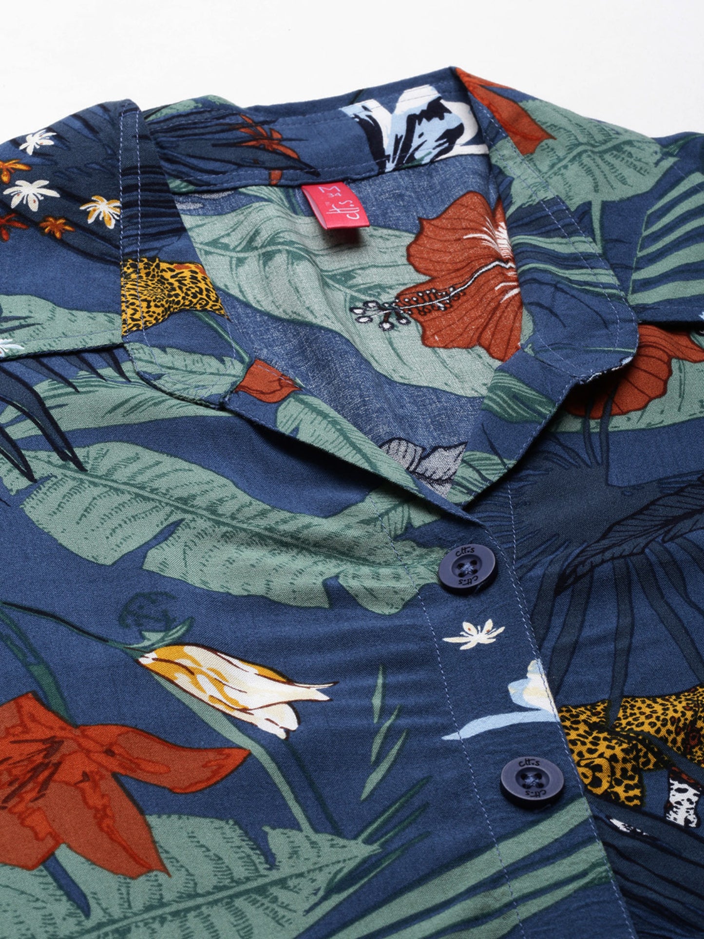Women Blue Tropical Print Sleepshirt