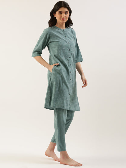 Women Blue Polka Dots Kurta & Pyjamas