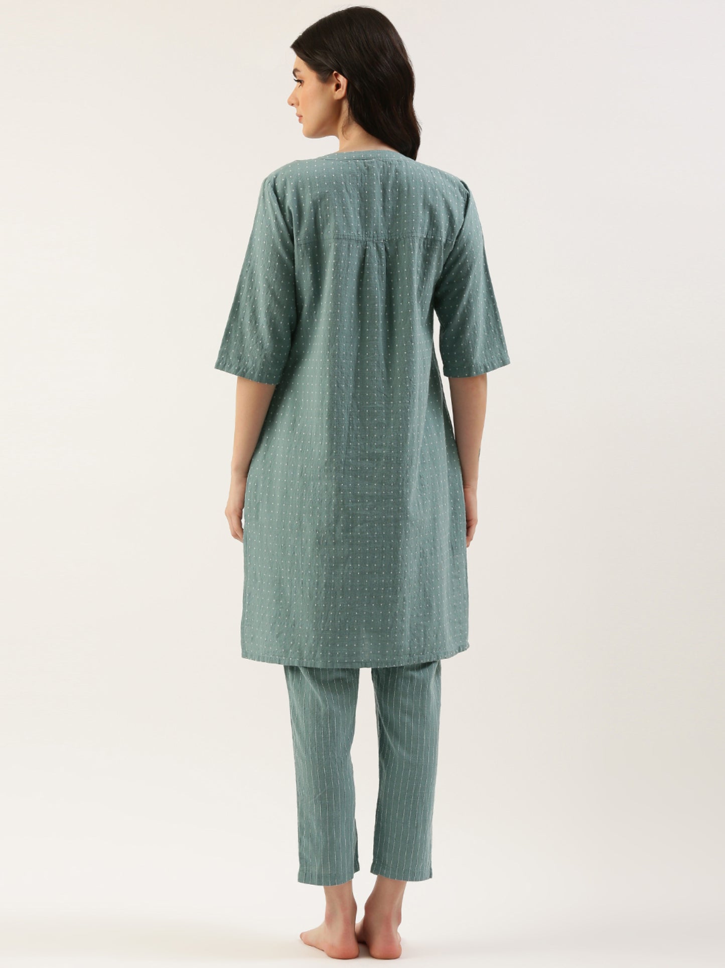 Women Blue Polka Dots Kurta & Pyjamas