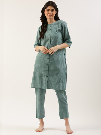 Women Blue Polka Dots Kurta & Pyjamas