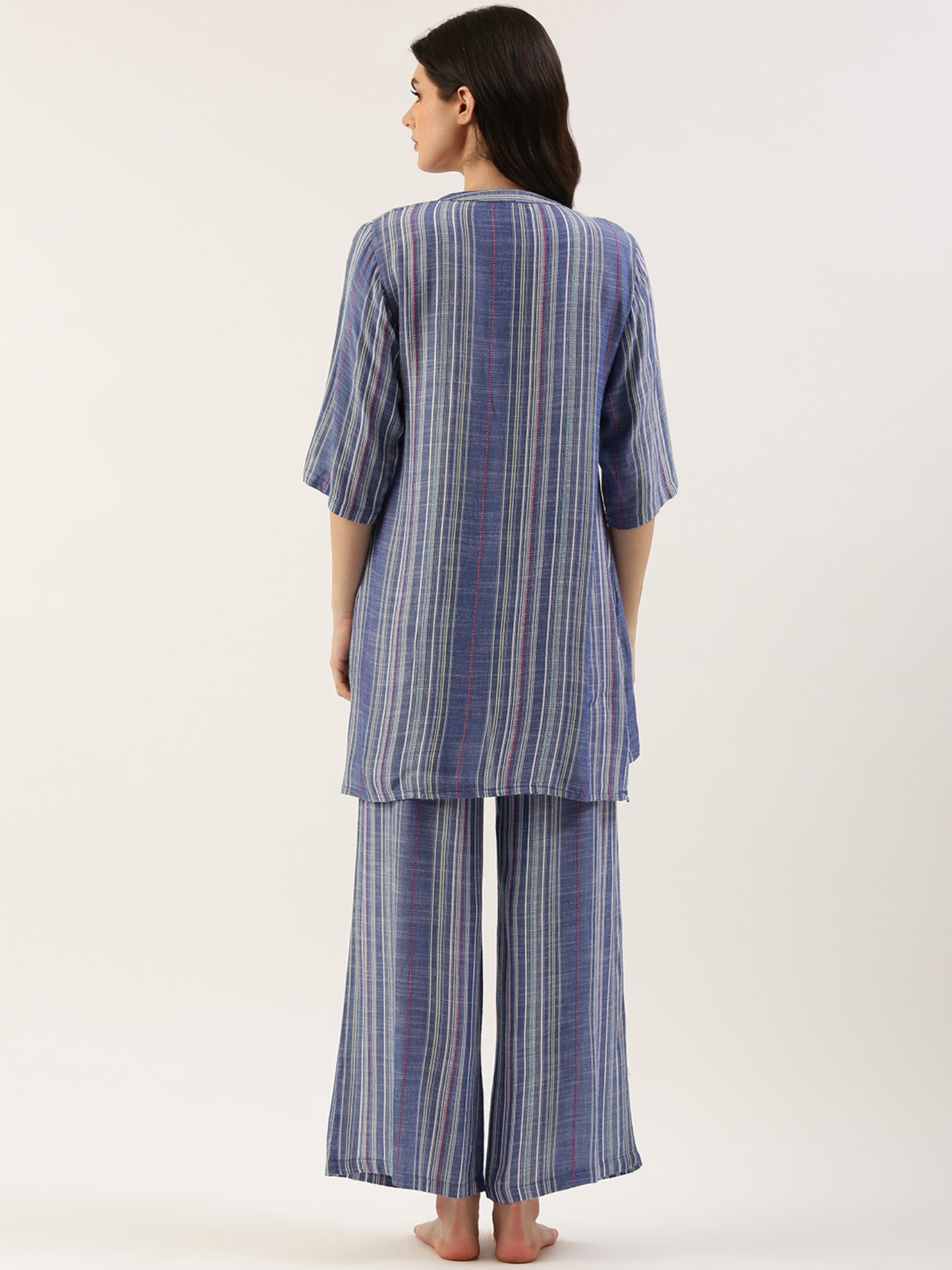 Women Blue Striped Kurta & Palazzo