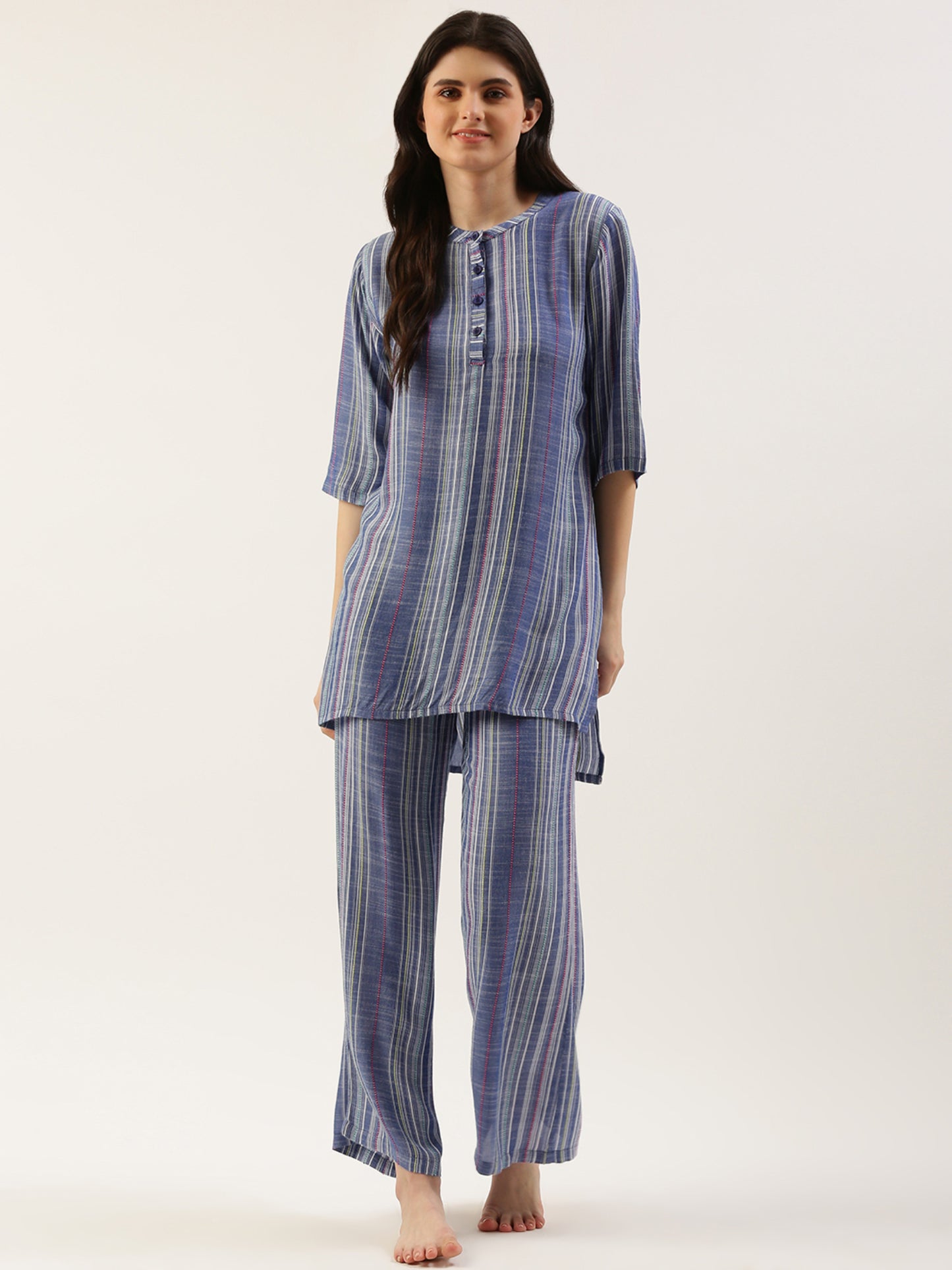 Women Blue Striped Kurta & Palazzo