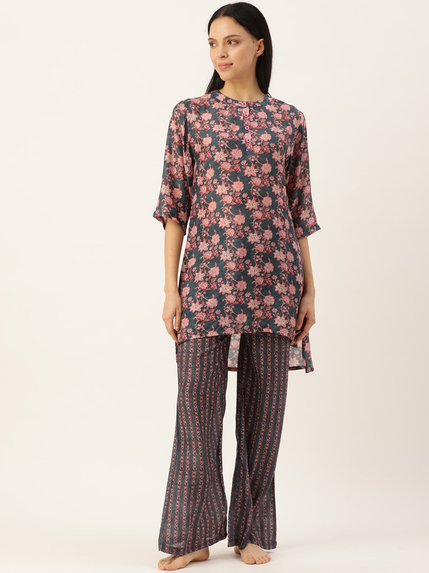 Floral Blue & Pink Mix Match Kurta & Palazzo