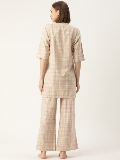 Checked Cream Kurta & Palazzo