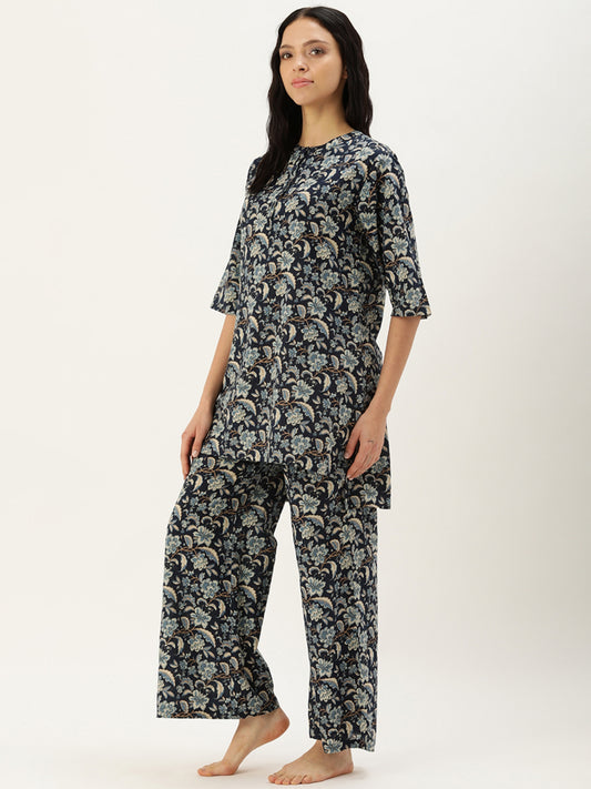 Floral Printed Blue Kurta & Palazzo