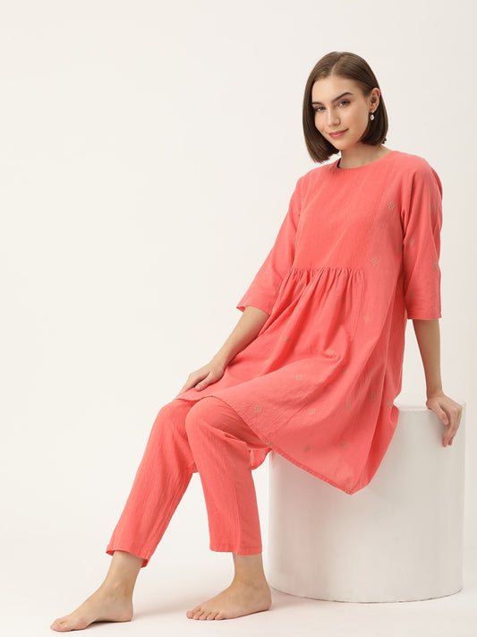 Floral Pink Kurta & Pyjama Set