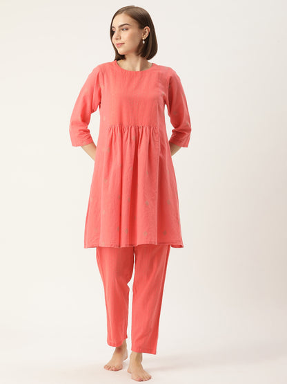 Floral Pink Kurta & Pajama Set