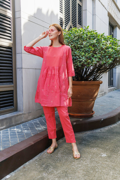 Floral Pink Kurta & Pajama Set