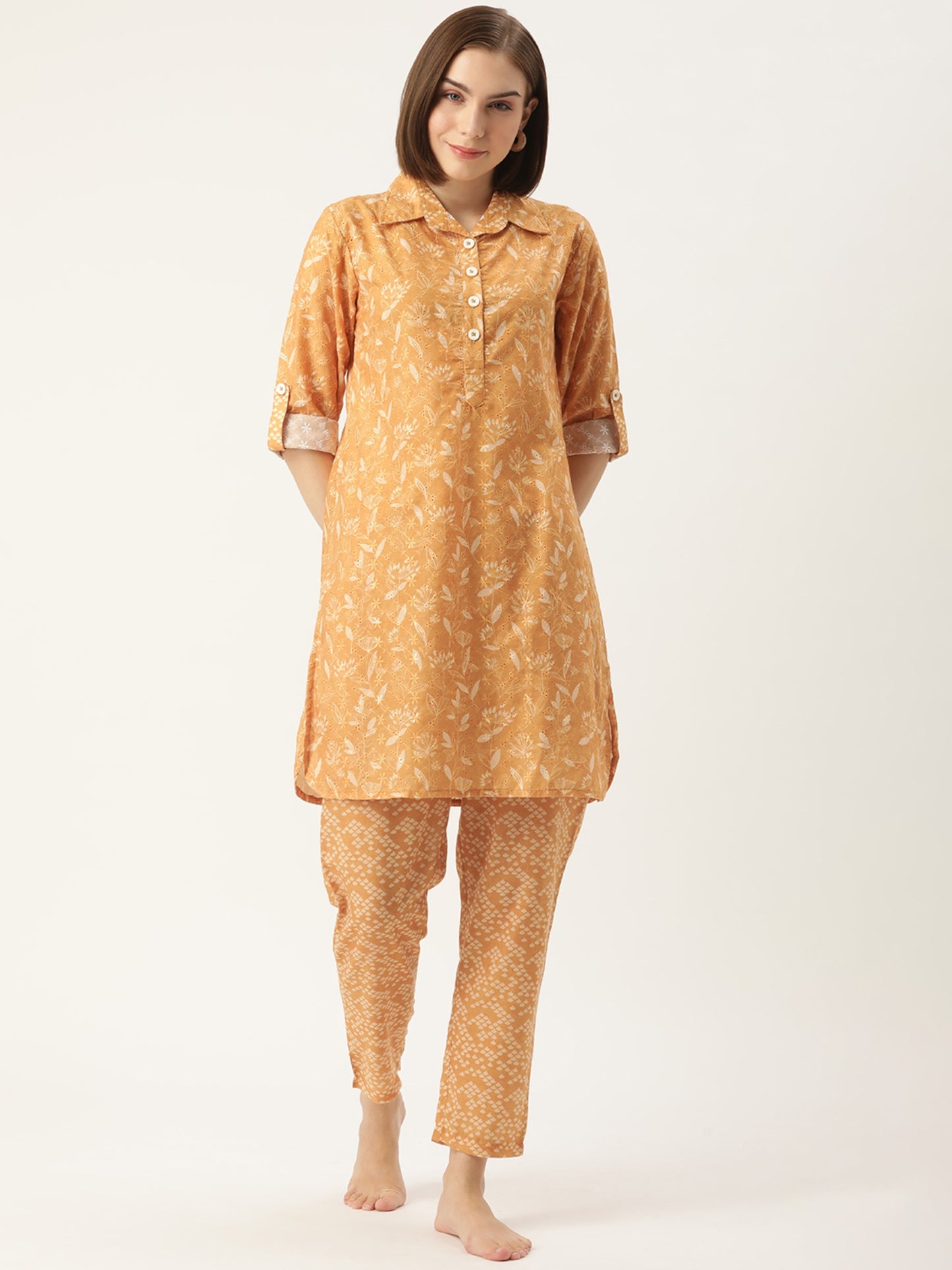 Floral Yellow Motifs Kurta & Pyjamas