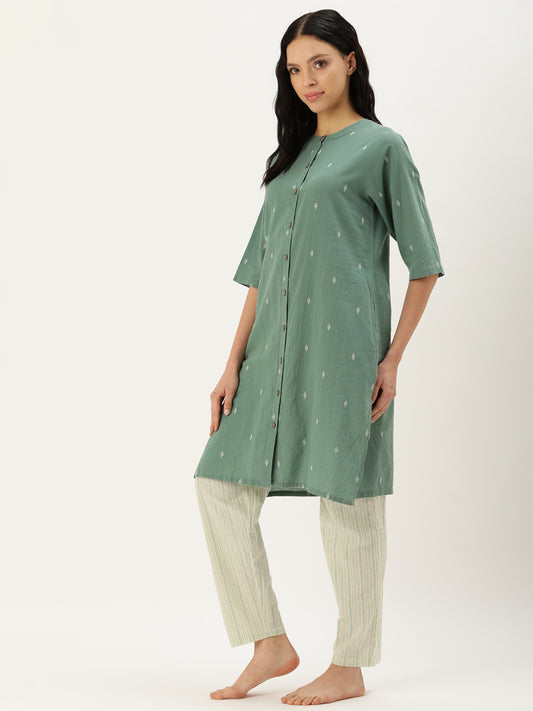 Floral Green mix Match Kurta & Pyjama Set