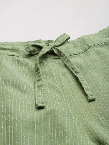 Striped Green Cotton Kurta & Palazzo