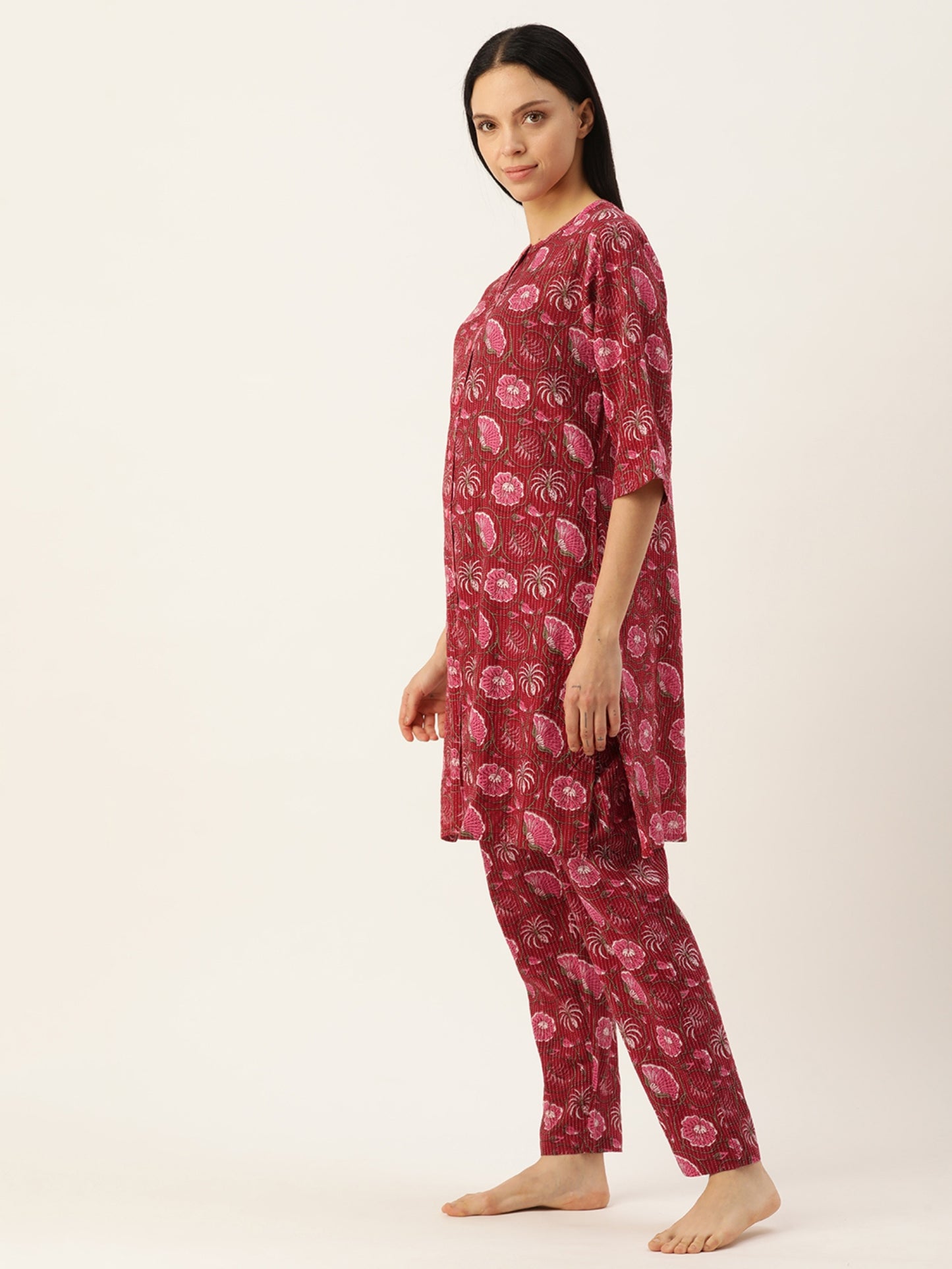 Floral Red Kurta & Pyjamas