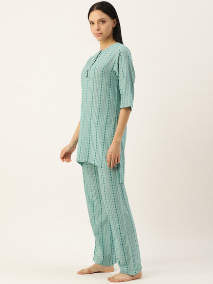 Motifs Stripes Green Kurta & Palazzo