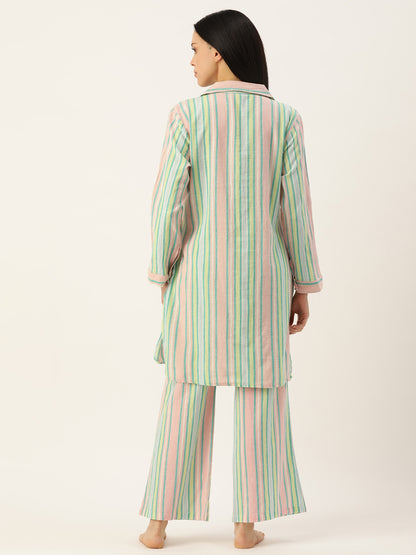 Multi Color Stripes with Collar Co-ord Set