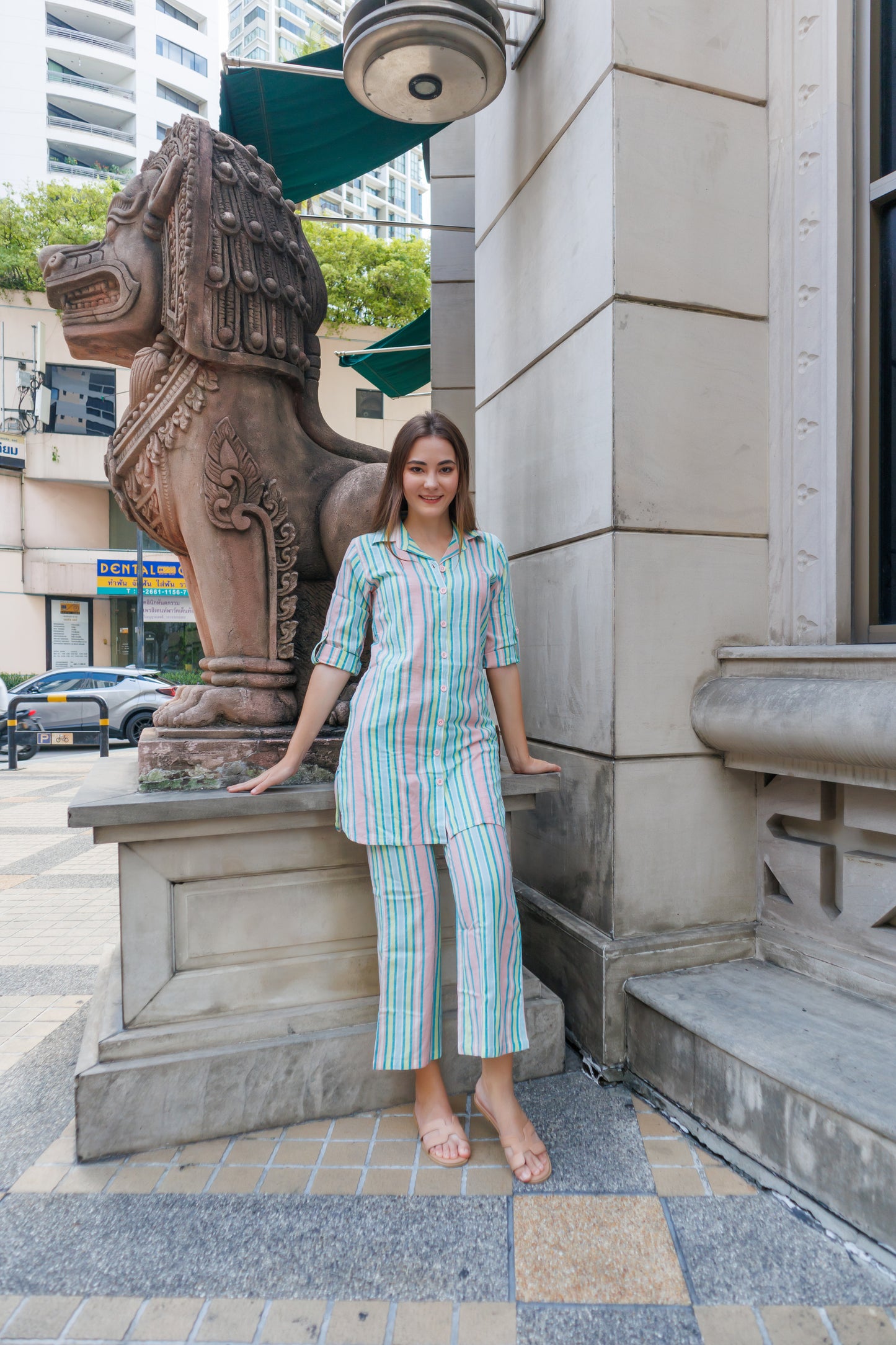 Multi Color Stripes with Collar Co-ord Set