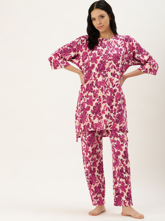 Floral Pink Kurta & Pyjamas