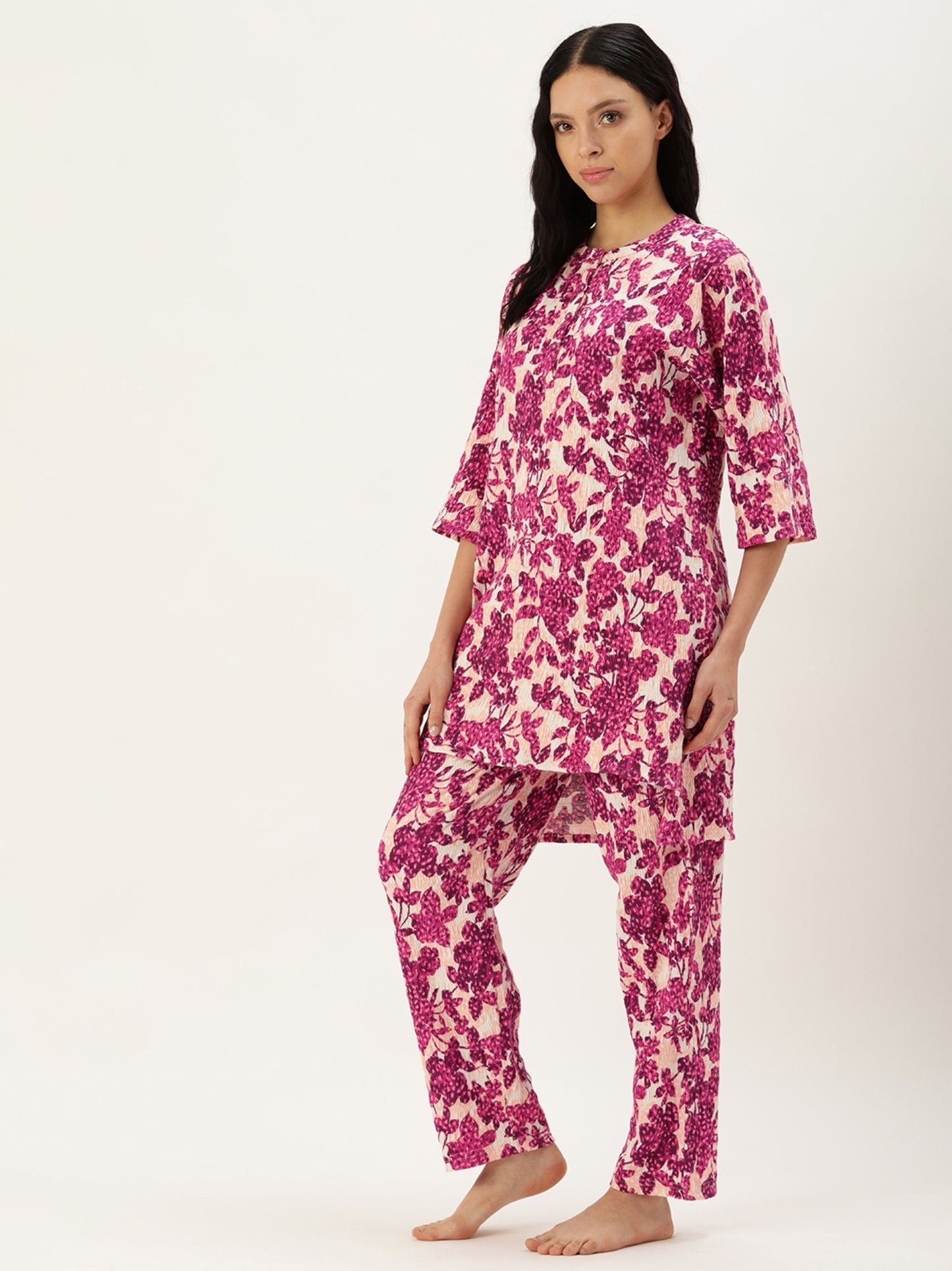 Floral Pink Kurta & Pyjamas