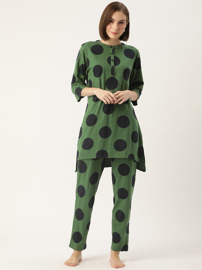 Polka Dots Green Kurta & Pyjamas