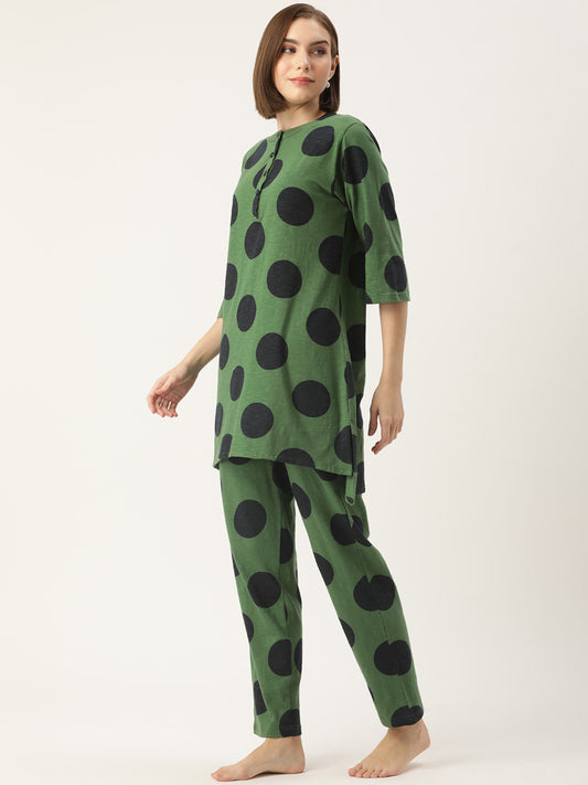 Polka Dots Green Kurta & Pyjama Set