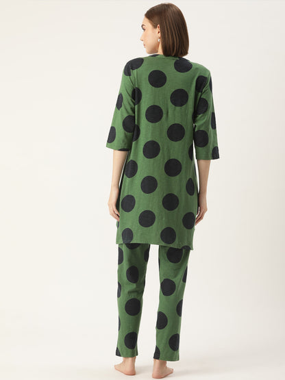 Polka Dots Green Kurta & Pyjamas