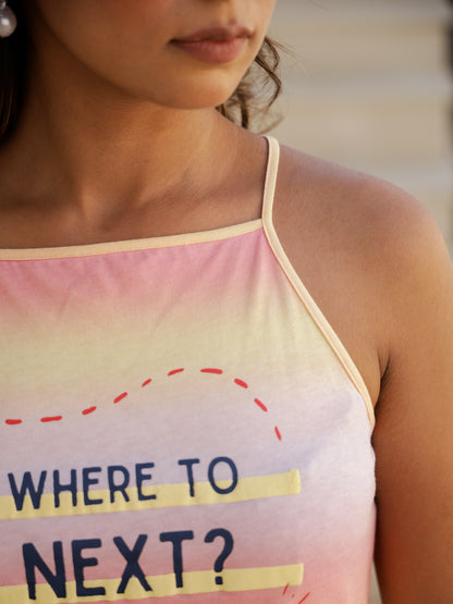 Multicolored Typography Cotton Night Dress