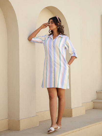 Multicolored Striped Cotton Sleep Shirt