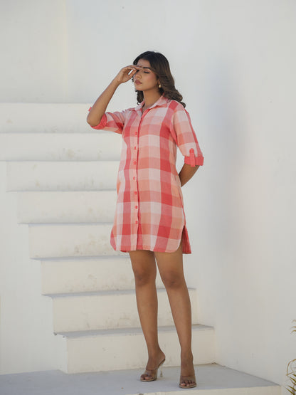 Rust Checked Cotton Sleep Shirt