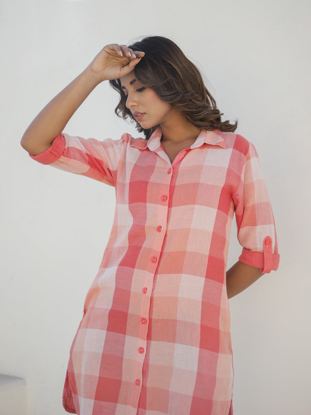 Rust Checked Cotton Sleep Shirt