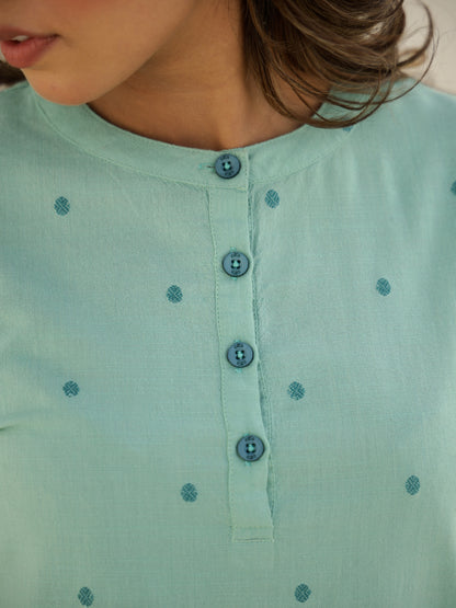 Green Cotton Three-Quarter Sleeves Floral Kurta & Palazzo