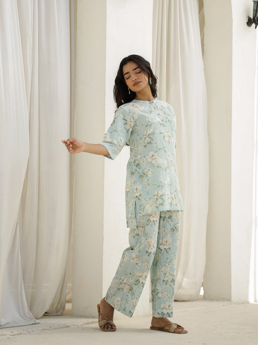 Sea Cotton Three-Quarter Sleeves Floral Kurta & Palazzo
