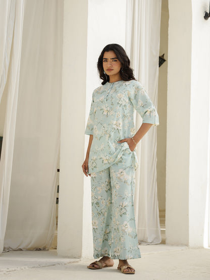 Sea Cotton Three-Quarter Sleeves Floral Kurta & Palazzo