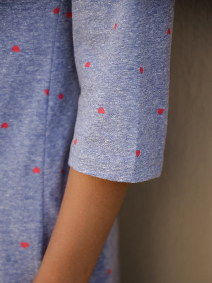 Blue Cotton Three-Quarter Sleeves Graphic Kurta & Pyjamas