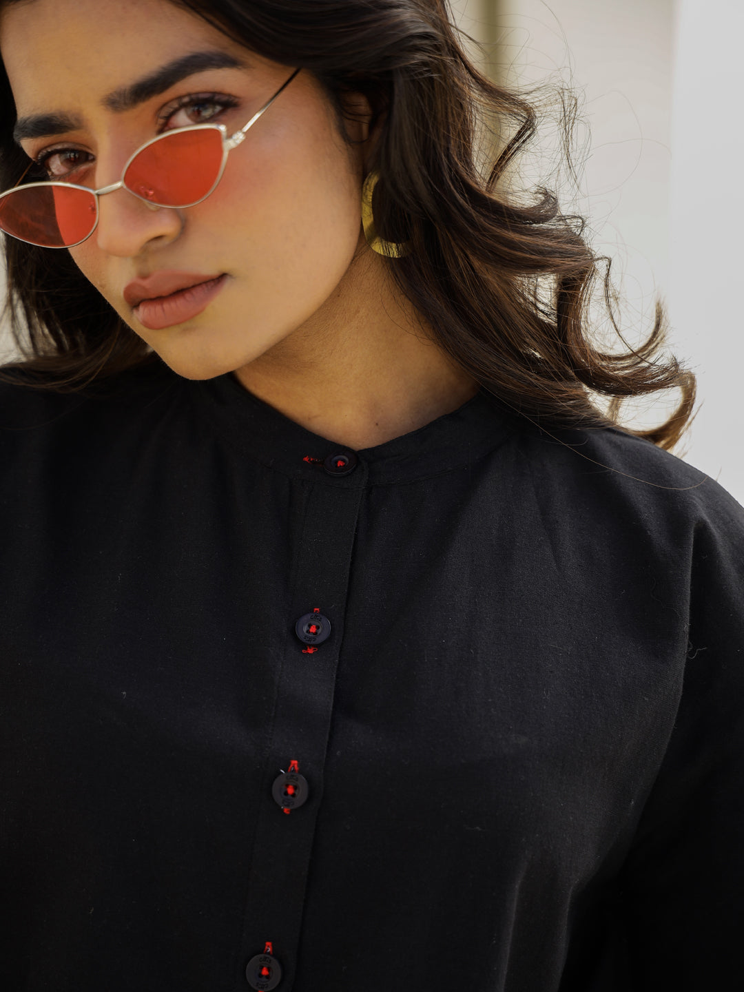 Black Cotton Three-Quarter Floral Co-ord Set