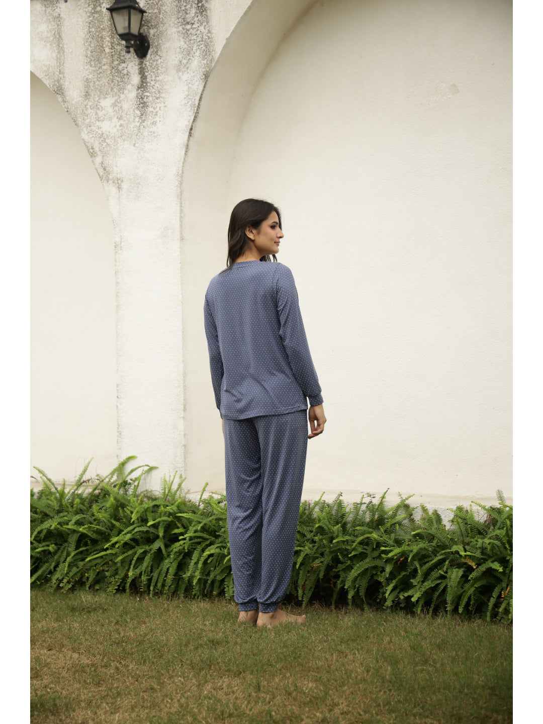 Blue Polka Dots Full Sleeves T-shirt & Pyjamas