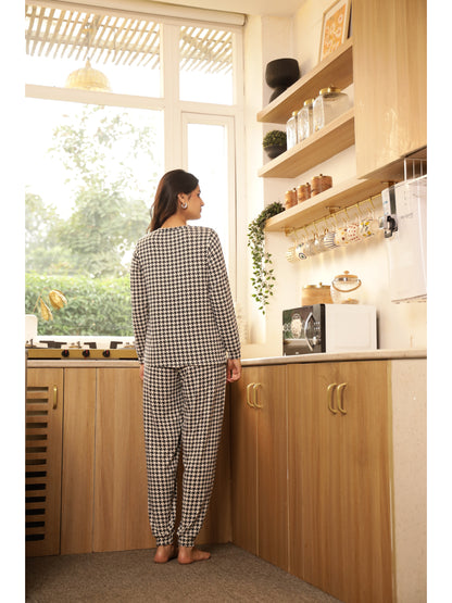Black Abstract Full Sleeves T-shirt & Pyjamas