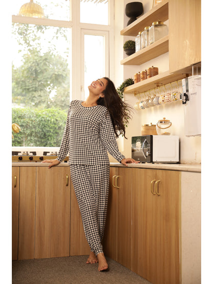 Black Abstract Full Sleeves T-shirt & Pyjamas