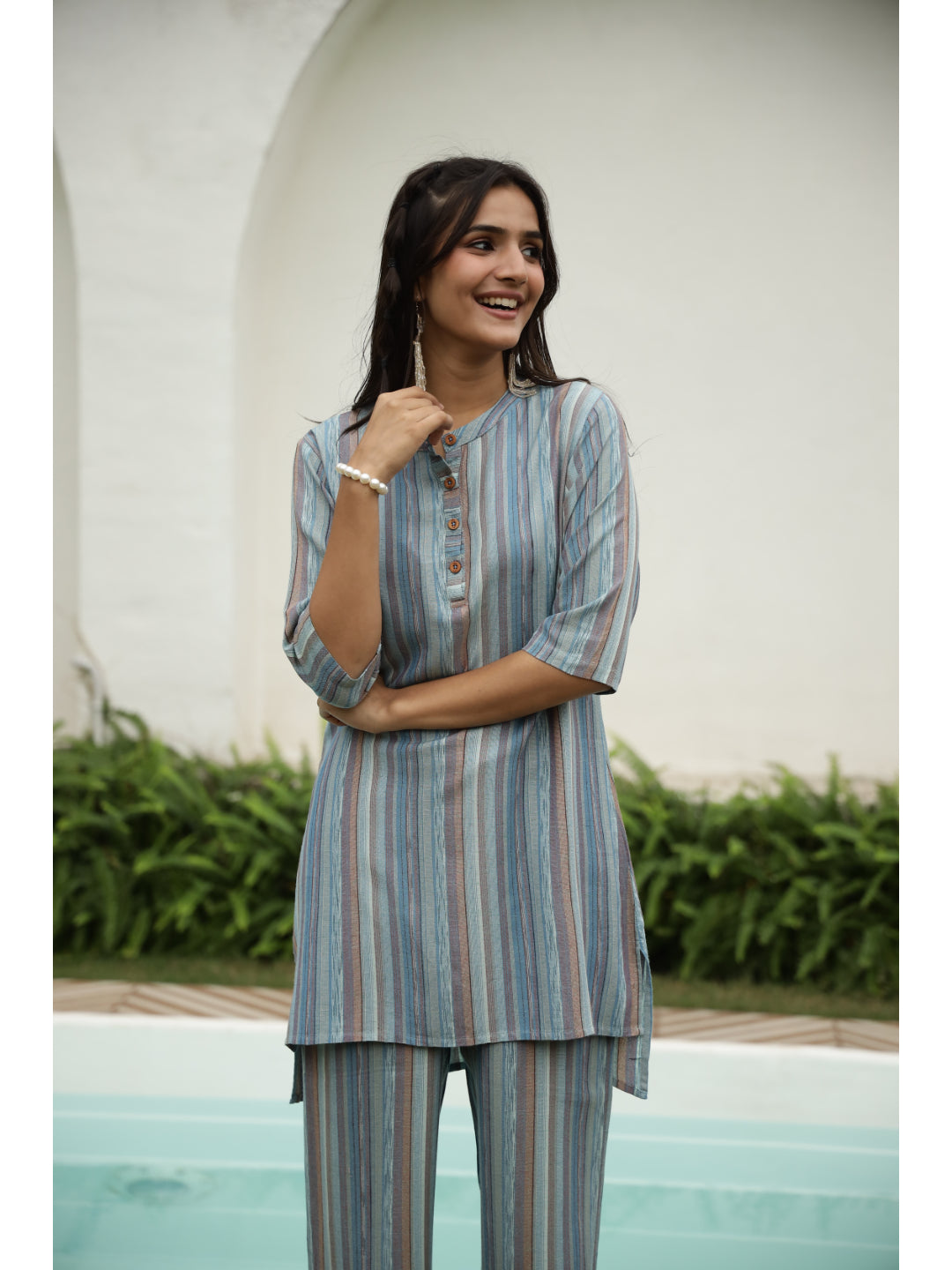 Multi Striped Three-Quarter Sleeves Kurta & Palazzo