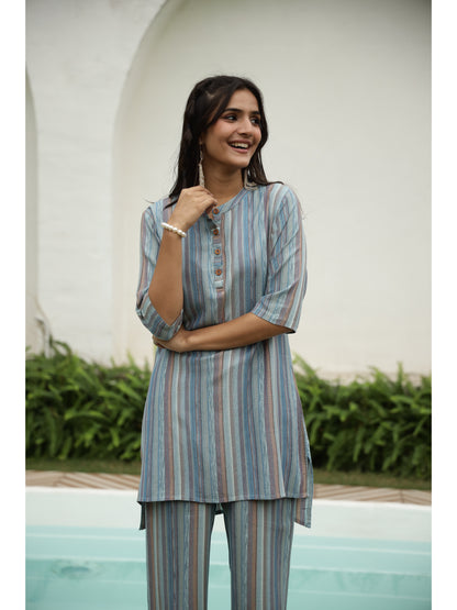 Multi Striped Three-Quarter Sleeves Kurta & Palazzo