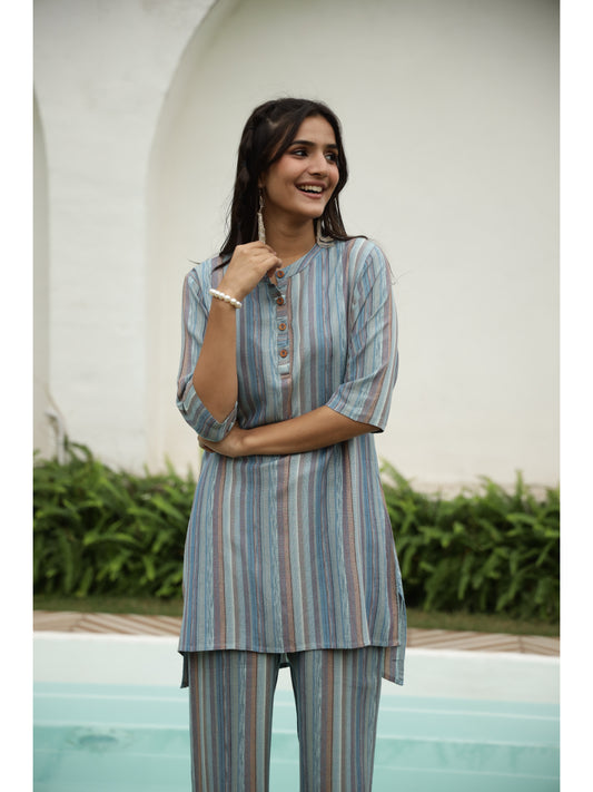 Multi Striped Three-Quarter Sleeves Kurta & Palazzo